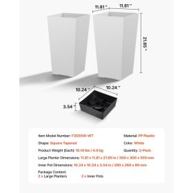 Tall Planters Set Of 2, 22 Inch Large Outdoor Taper Planters For Outdoor Indoor Plants, Front Porch Plastic Modern Flower Pots With Casters, Inne (Option: Black)