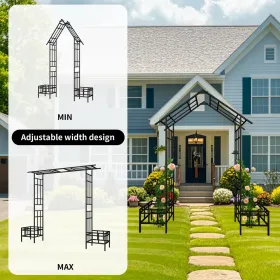 Metal Garden Arch With Adjustable Width W68.11''~W94.29''  Climbing Plants Support Rose Arch Outdoor Black (Option: Black)