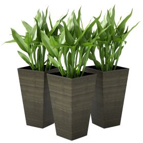 Set of 3 Tall Planters, 28" Outdoor Planter w/ Drainage Holes, Faux Wood Plastic Flower Pots, Dark Brown (Option: Dark Brown-415x415x910 mm)