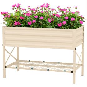 Galvanized Raised Garden Bed, Metal Planter Box with Legs, Storage Shelf and Bed Liner, Cream (Option: Cream White-1180x360x95 mm)
