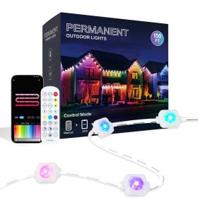 150ft Permanent Outdoor Lights Pro,Phone App & Remote, RGB Eternity Eaves Lights IP67 Waterproof, House Roof Outdoor String Light (Option: White)