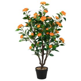 40" Lifelike Artificial Camellia Tree - 37 Yellow Blooms+Dense Green Leaves, Green+Yellow (Option: 31988484)