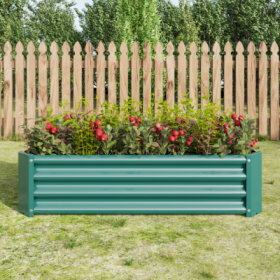 Metal Raised Garden Bed, Rectangle Raised Planter 4x2x1ft For Flowers Plants, Vegetables Herb Silver (Color: Green)