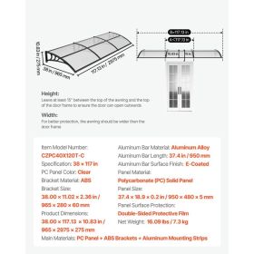 Awnings For Door Entrance, 38 X 117 In, Exterior Front Door Window Awnings With Drainage & ABS Bracket, Rain Snow Sun Protection, Overhang Polyca (Option: Black)