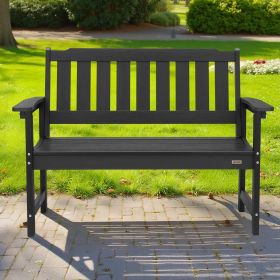 Outdoor Bench Patio Bench 50.5 Inch Weatherproof Plastic 800 Lbs Black (Option: Black)