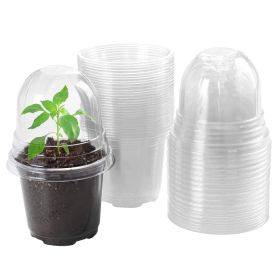 30Pcs Plant Nursery Pots PET Flower Seed Starting Pots Container With Dome With Drainage Holes (Color: Transparent)