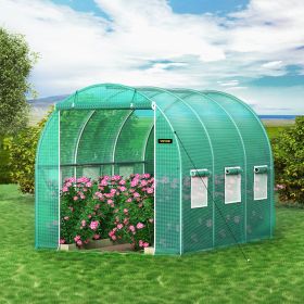 Walk-in Tunnel Greenhouse, 9.8 X 6.6 X 6.6 Ft Portable Plant Hot House W/ Galvanized Steel Hoops, 1 Top Beam, Diagonal Poles, Zippered Door & 6 R (Option: Green)