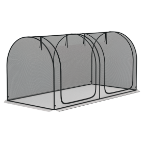 8' x 4' Crop Cage, Plant Protection Tent with Two Zippered Doors, Storage Bag and 4 Ground Stakes, for Garden, Yard, Lawn, Black (Option: Black-870x270x130 mm)