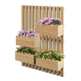4 Box Raised Garden Bed w/ Trellis for Climbing Plants, Wall-Mounted Wood Planters w/ Drainage Holes, Natural (Option: Natural Wood-870x695x115 mm)