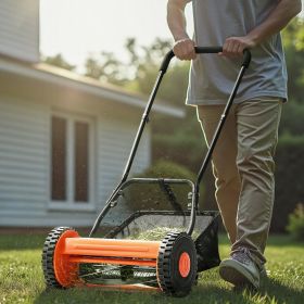 16' Manual Push Reel Lawn Mower 5-Blade Adjustable Height Grass Catcher 2 Wheels (Option: Multicolor)