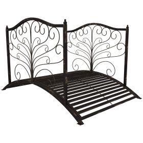 4’ Metal Arch Backyard Garden Bridge with Safety Siderails, Delicate Scrollwork, & Easy Assembly, Black Bronze (Option: Black, Bronze-1280x155x800 mm)
