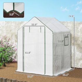 Portable Greenhouse, Water UV Resistant Walk-In Small Outdoor Green House With 2 Tier U-Shaped Flower Rack Shelves, Roll Up Door & Windows, White (Option: White Dark Green)