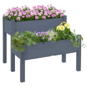 34"x34"x28" Raised Garden Bed 2-Tier Wooden Planter Box for Backyard, Patio to Grow Vegetables, Herbs and Flowers, Gray (Option: Gray-860x265x320 mm)