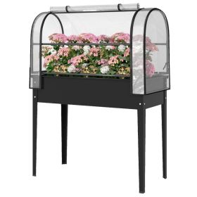 Raised Garden Bed with Flip-Up Greenhouse Cover, Metal Elevated Garden Bed with Legs and Drainage Hole, Black (Option: Black-1110x510x85 mm)