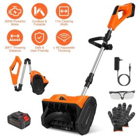 500W 21V 11In Cordless Snow Shovel Foldable Battery Powered Snow Thrower With Directional Plates Rechargeable Battery Gloves Goggles For Patio Dr (Option: Snow Shovels)