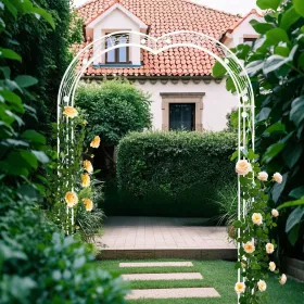Metal Garden Arch Assemble Freely with 8 Styles Garden Arbor Trellis Climbing Plants Support Rose Arch (Color: CREAMWHITE)