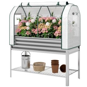 Galvanised Raised Garden Bed with Greenhouse Cover, Metal Elevated Garden Bed with Bed Liner, Bottom Shelf, Silver (Option: Silver-1330x370x120 mm)
