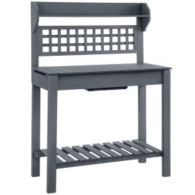 Outdoor Potting Bench Table, Wooden Workstation with Sliding Tabletop, Storage Shelf and Dry Sink, for Greenhouse, Garden, Patio, Gray (Option: Gray-1080x250x470 mm)
