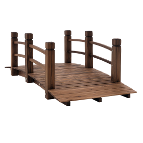 Fir Wood Garden Bridge Arc Walkway with Side Railings for Backyards, Gardens, and Streams, Stained Wood, 60" x 26.5" x 19" (Option: Stained Wood-745x140x835 mm)