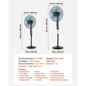 18-Inch Pedestal Fan, 2700 CFM Standing Floor Fan With Remote Control, 9 Speeds & 3 Modes, Oscillating Adjustable Height, Quiet DC Motor 5-Blade (Option: Black)