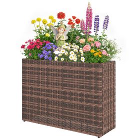 Tall Rectangular Planter with Removable Liner, Holes, PE Wicker Large Planter Box for Indoor Outdoor Plants, Brown (Option: Brown-830x110x600 mm)