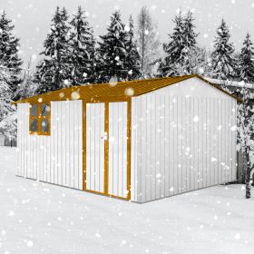Metal Garden Sheds 12ftx10ft Outdoor Storage Sheds White Yellow With Window (Option: YellowWhite)
