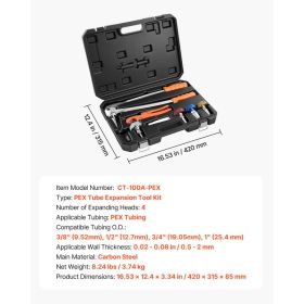 PEX Pipe Expander Tool Kit, Manual Tubing Expansion Tool For 3/8", 1/2", 3/4", 1" PEX Pipes - With 4 Expanding Heads, Pipe Cutter & Carrying Case (Option: Black)