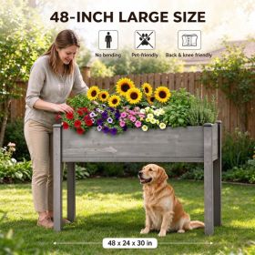 31IN 48IN Size Options Elevated Raised Garden Bed with Legs, Wooden Planter Box for Outdoor Vegetable Herb Flower Fruit Growing OLFC0002 GREY (Option: Grey-48in)