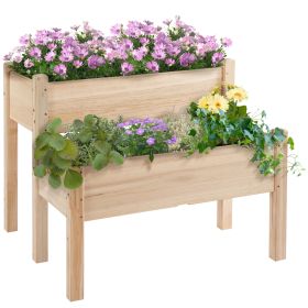 Raised Garden Bed, 2-Tier Wood Planter Stand Plant Grow Box, 34"x34"x28" (Option: Natural-890x240x270 mm)