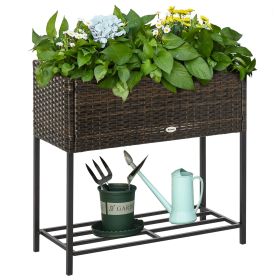 Raised Garden Bed, Elevated Planter Box with Rattan Wicker Look, Tool Storage Shelf, Portable Design for Herbs, Vegetables, Flowers, Brown (Option: Brown-730x130x340 mm)