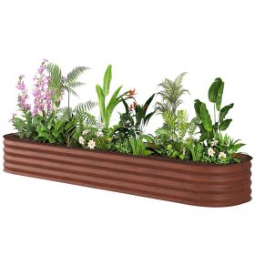 7.9' x 2' x 1' Galvanized Raised Garden Bed Kit, Metal Planter Box with Safety Edging, Brown (Option: Brown-595x360x170 mm)