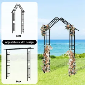 Metal Garden Arch With Adjustable Width W42.52''~W78.15''  Climbing Plants Support Rose Arch Outdoor Black (Option: Black)