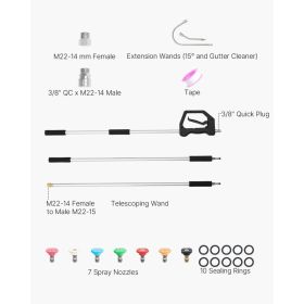 9 FT Pressure Washer Telescoping Wand, 3-Section With Power Washer Extension Wands, 7 Nozzles, Hose Adapter, Support Belt, Storage Bag, 4000 PSI (Option: Black)