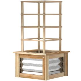 Wooden Raised Garden Bed with Trellis, Galvanized Planter Box Elevated Garden Bed for Garden, Patio, Natural Wood (Option: Natural Wood-550x330x135 mm)