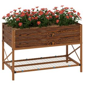 Galvanized Raised Garden Bed, Metal Planter Box with Legs, Storage Shelf and Bed Liner, Dark Brown (Option: Brown-1180x360x95 mm)