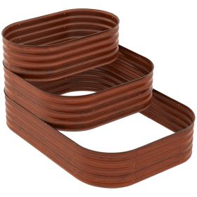 3-Tier Raised Garden Bed Set w/ Safety Edging, Open Bottom for Vegetables, Herbs, Flowers, 62.25" x 43" x 32.25", Brown (Option: Brown-615x350x190 mm)