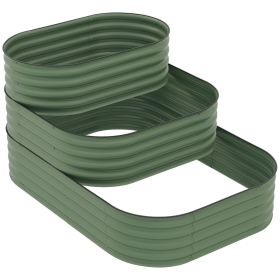 3-Tier Raised Garden Bed Set w/ Safety Edging, Open Bottom for Vegetables, Herbs, Flowers, 62.25" x 43" x 32.25", Green (Option: Green-615x350x190 mm)