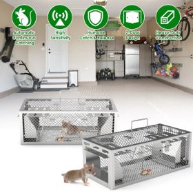 2Pack 11.81x5.63x4.45In 2-Door Humane Rat Trap Automatic Continuous Mouse Trap Reusable Galvanized Iron Live Animal Cage (Color: 2PACK)