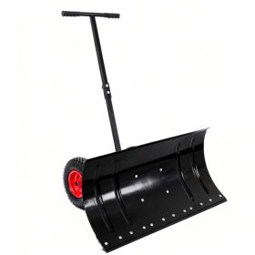30" Wide Metal Snow Pusher with 15" Height & 2 Wheels,Adjustable Angle & Height Handle  for Effortless Snow Clearing,Ergonomic Single-Rod Design (Option: 73284734)