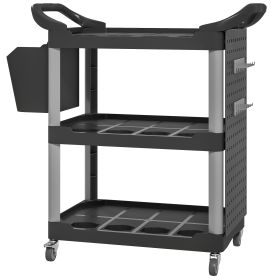 3-Tier Rolling Tool Cart, 200 LBS Capacity Plastic Utility Cart With Side Shelf And Bucket, Black And Light Gray (Option: Black, Light Gray-960x450x250 mm)