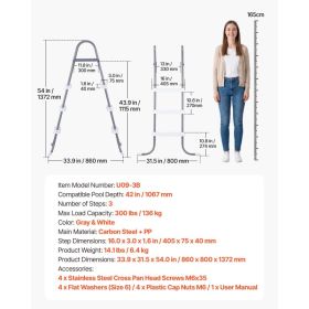 Above Ground Pool Ladder, 3-Step Steel A-Frame Swimming Pool Stairs For 42 In High Wall, 300 Lbs Capacity Entry/Exit Steps With Secure Non-Slip S (Option: Black)