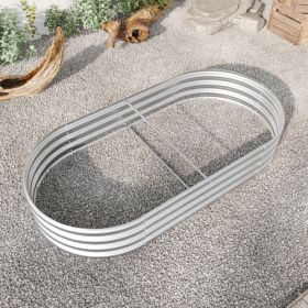 Raised Garden Bed Outdoor, Oval Large Metal Raised Planter Bed For For Plants, Vegetables, And Flowers - Black (Color: Silver)