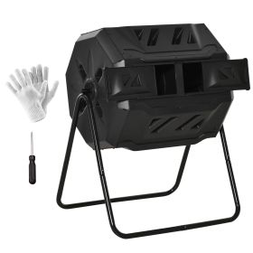 Tumbling Compost Bin Outdoor 360° Dual Chamber Rotating Composter 43 Gallon, Black (Option: Black-575x575x225 mm)