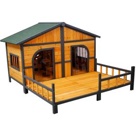 Wooden Large Dog House Outdoor Double XL Dog Kennel With Elevated Floor And Porch, Weatherproof Puppy Shelter For Small And Medium Breed Dogs, Na (Option: Natural)