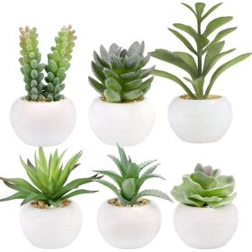 Artificial Succulents 6 PCS, Small Fake Plants In Ceramic Pots For Desk, Shelf, Office, Bathroom And Home Decor (Option: White)