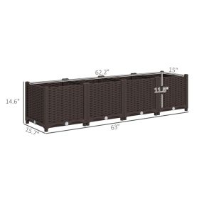 Plastic Raised Garden Bed, 5 x 1 x 1 ft Outdoor Flower Box with Drainage Holes for Vegetables, Herbs, Brown (Option: Brown)