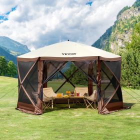 Pop Up Gazebo Tent, Pop-Up Screen Tent 6 Sided Canopy Sun Shelter With 6 Removable Privacy Wind Cloths & Mesh Windows, 11.5x11.5FT Quick Set Scre (Option: Brown)