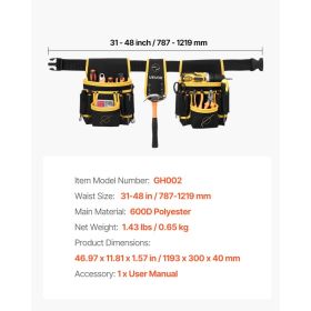 Tool Belt, Magnetic Tool Pouch For Men, 28 Pockets Heavy Duty Adjustable Utility Belt Detachable Work Bag For Electrician, Carpenter, Constructio (Option: Default)