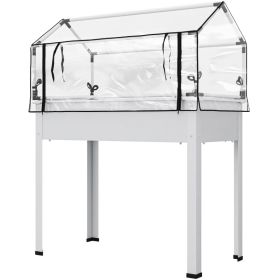 Elevated Garden Box with Greenhouse Cover, Raised Garden Bed with Legs and Drainage Hole for Vegetables, White (Option: White)