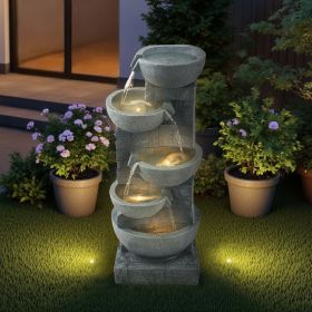 Outdoor Water Fountain 5-Tier Bowl-Shaped Cascading 31.5 In Fountains (Option: Grey)